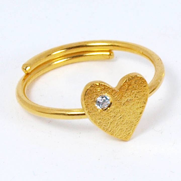 Adjustable Dainty Heart Ring w/ Zircon Gemstone - Handmade for wholesale by Fragkiski Designs