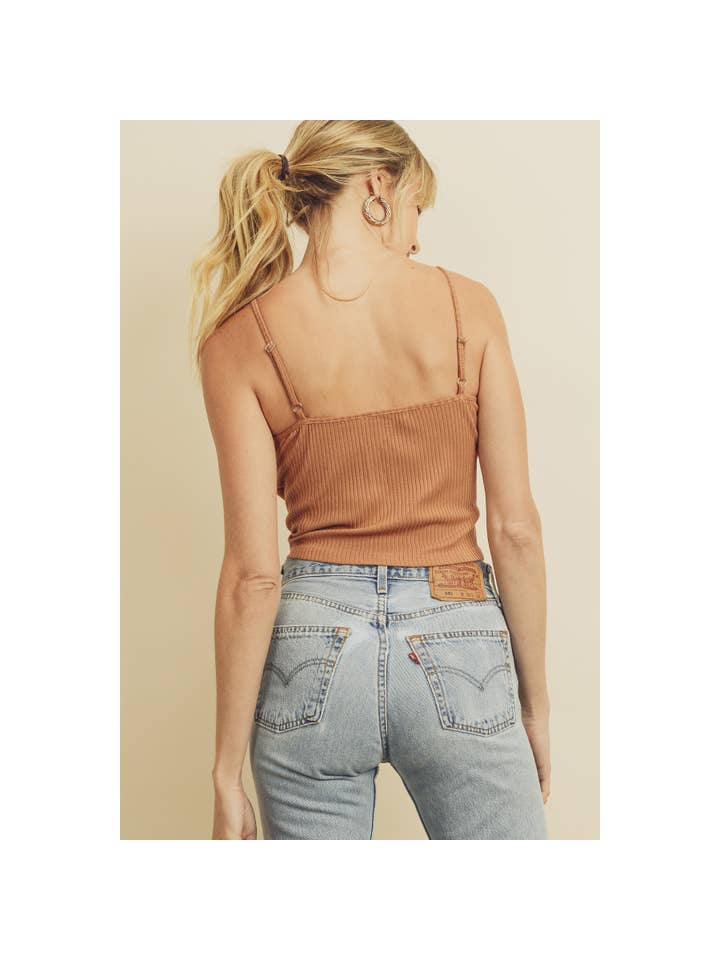 Dress Forum - Wholesale Knit Top - Women's - FT4708 Button Front Ribbed Crop Top