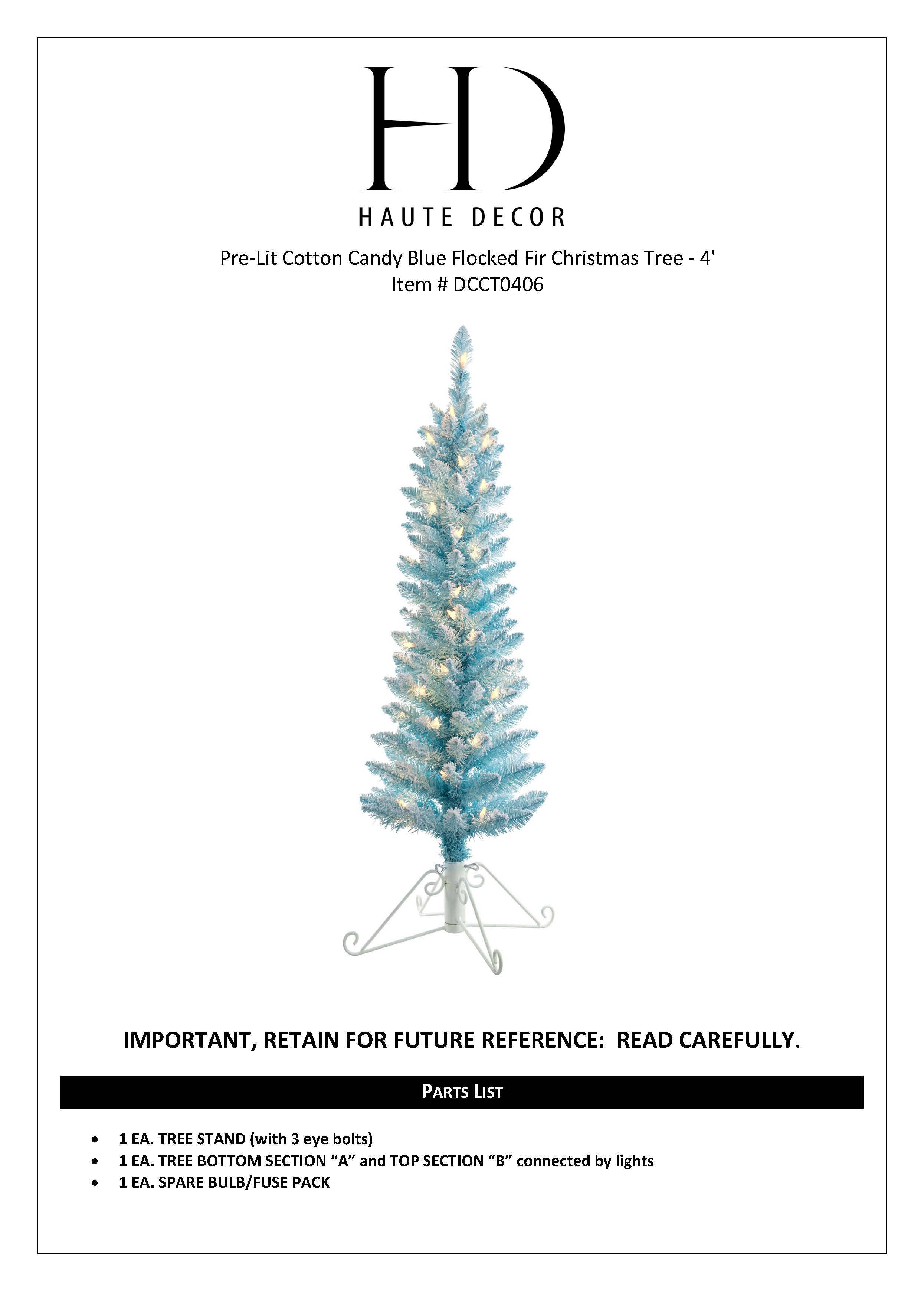 Haute Decor - Wholesale Artificial Christmas Tree - 4 Foot Prelit Blue Cotton Candy Flocked Fir Christmas Tree4