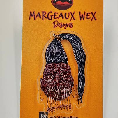 Shrunken Head Acrylic Pin for wholesale by Margeaux Wex Designs