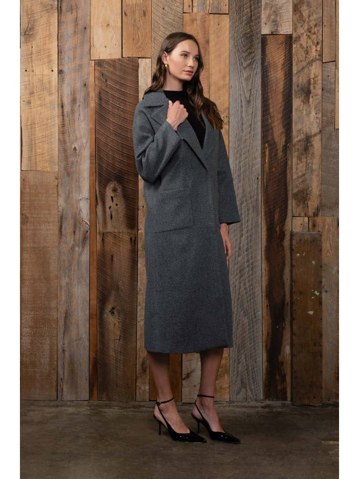 The Workshop Studio - Wholesale Coat - Women's - LONGLINE SOLID BUTTON CLOSURE COAT