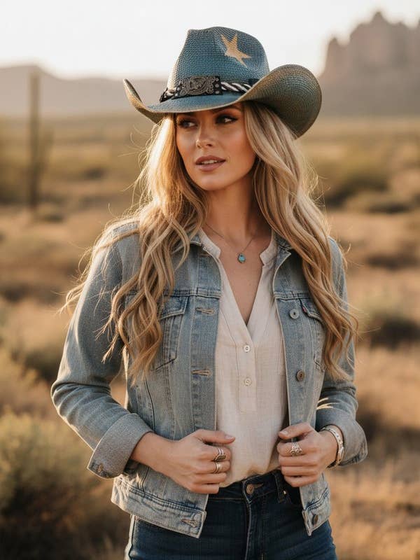 Eagle Plat Distressed Star Print Cowboy Hat for wholesale by Artini Accessories