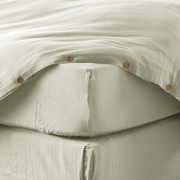 Fitted sheet 200x200 cm Cotton Gauze Water Green for wholesale by Housse De Rêve