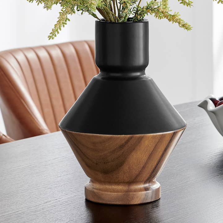 Milo Diamant Revese Hourglass Two Tone Vase Black and Walnut for wholesale by Danya B