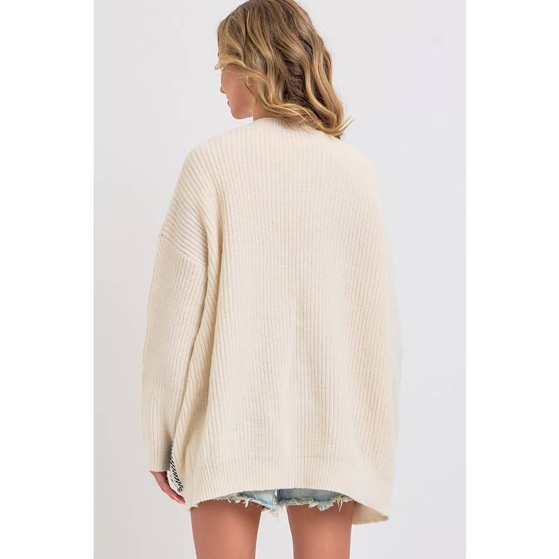 IVORY Knit Sweater Cardigan with Denim Pockets for wholesale on Faire4