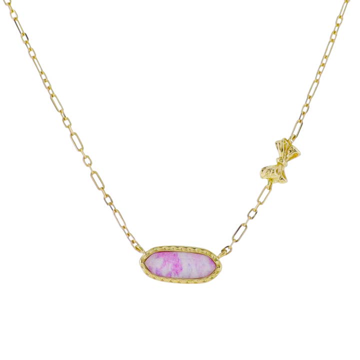 Kids 18k Gold Plated Bow Necklace & Pink Floral Pendant for wholesale by Jane Marie
