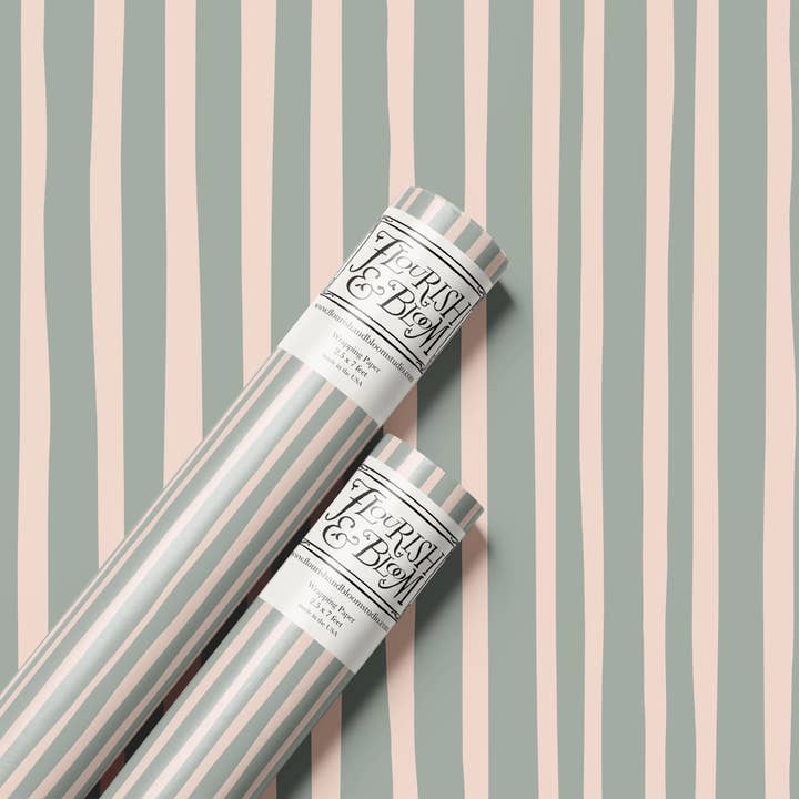 Aqua Organic Stripe Wrapping Paper Roll for wholesale by Flourish & Bloom Studio