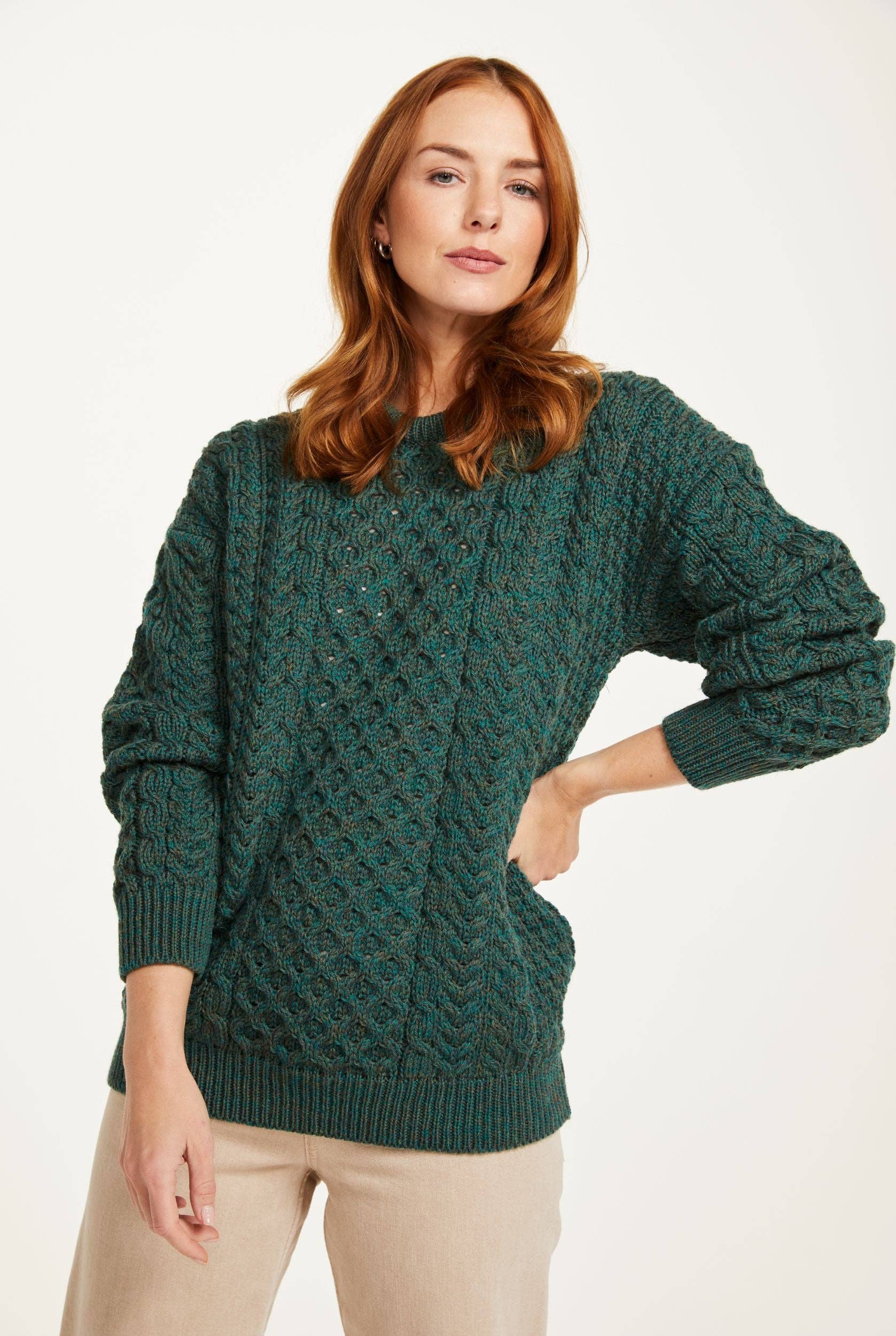 Aran Woollen Mills - Vente Pull en maille – femme - Chandail Aran traditionnel Inisheer pour femme - Vert2
