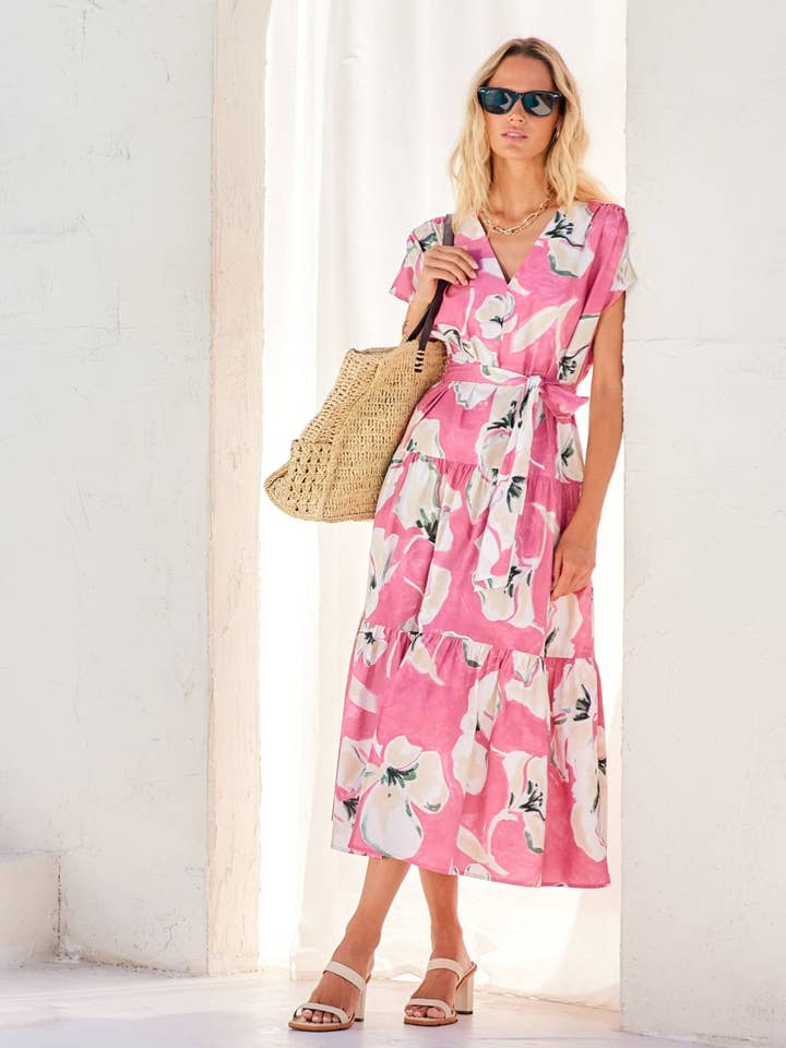 Robe midi à fente frontale à étages Kristine pour la vente par Fifteen Twenty