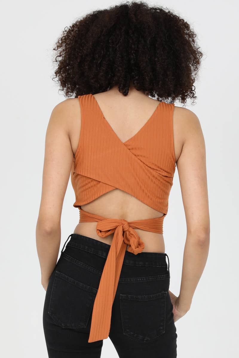 ANGIE - Wholesale Knit Top - Women's - X2DU9-ASIS RIB KNIT STRAPPY BACK TIE WAIST TOP10