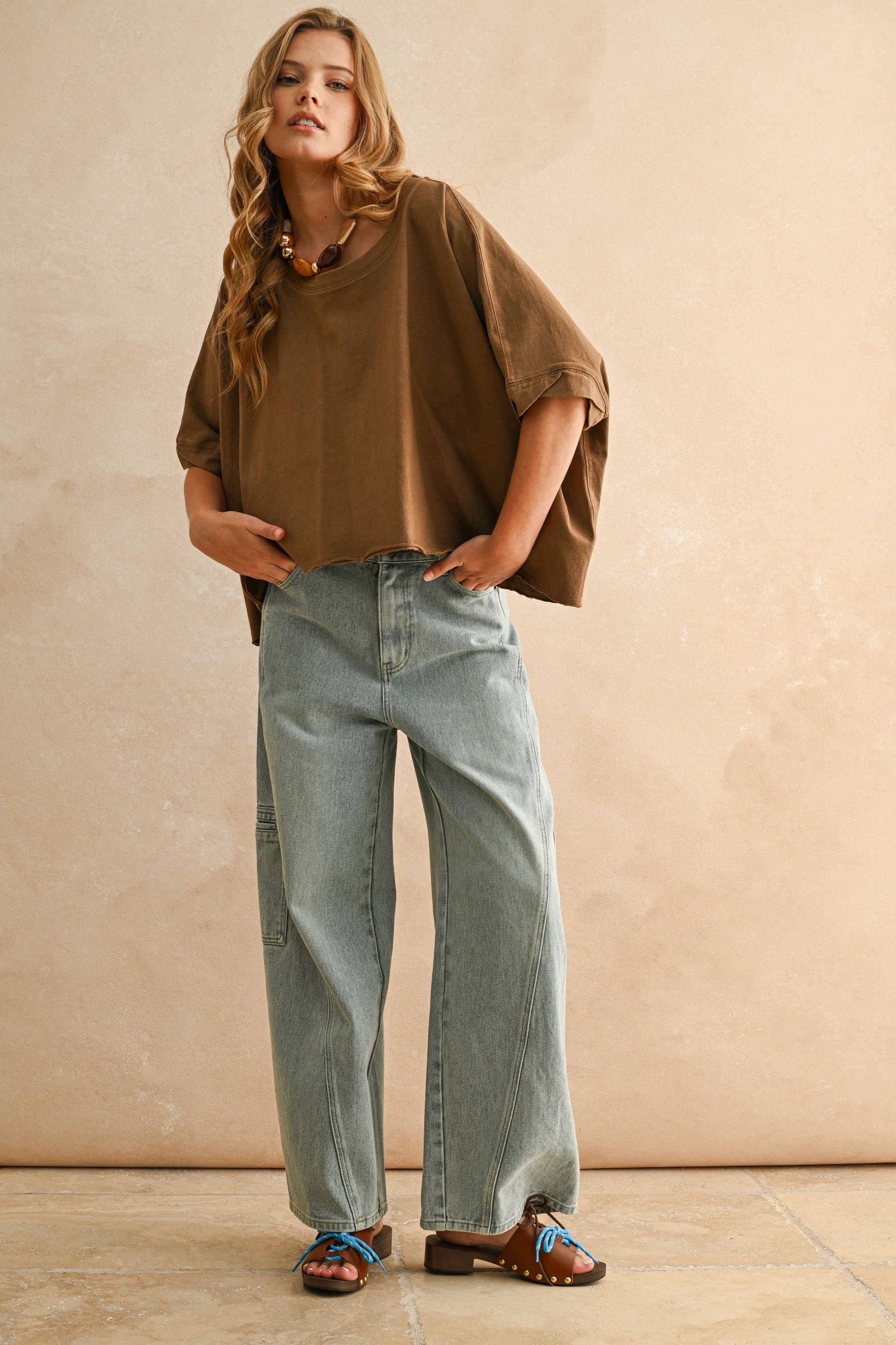 MIOU MUSE - Wholesale Blouse - Women's - T3736  BYE AND WASH OVERSIZED TOP13