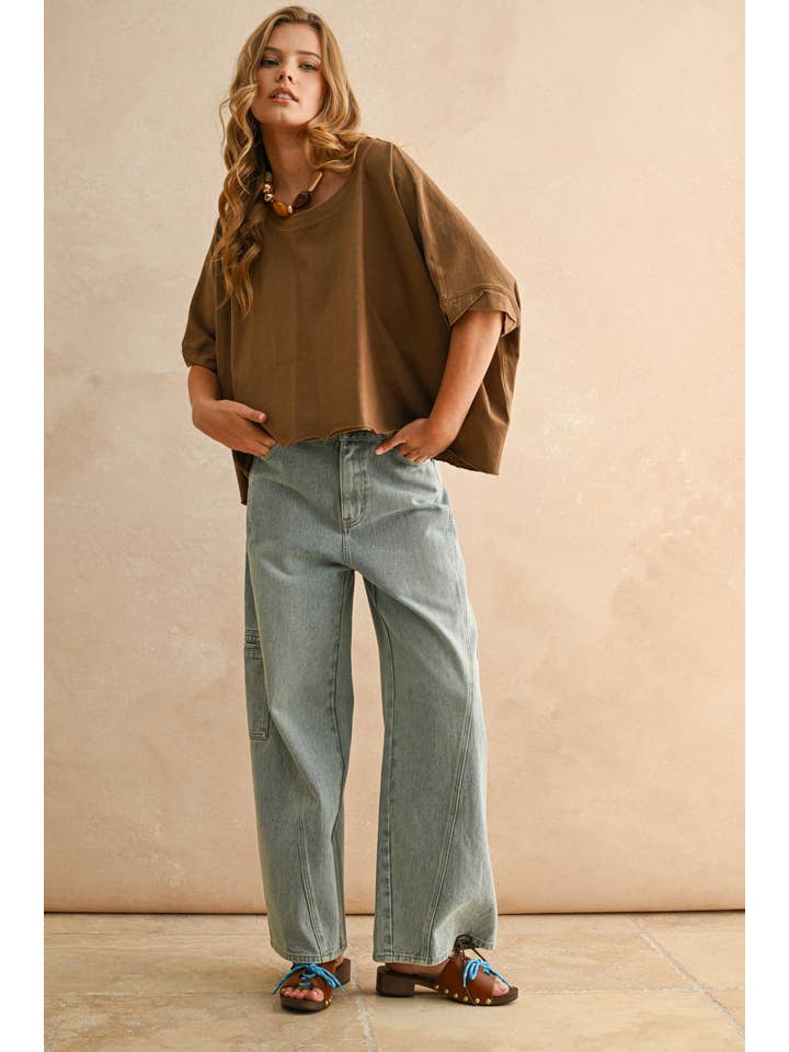 MIOU MUSE - Wholesale Blouse - Women's - T3736 BYE AND WASH OVERSIZED TOP13