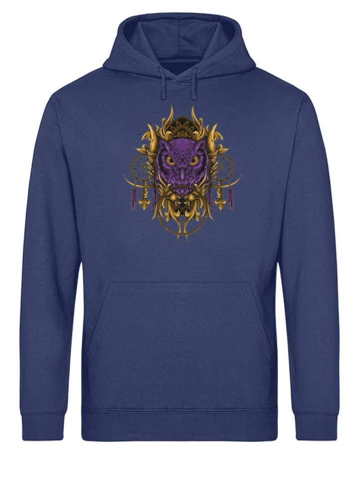 Sudadera básica orgánica unisex con búho morado y atrapasueños para venta al por mayor de Uwaldu