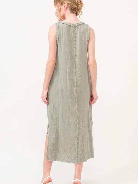 Sage And The Why Washed Gauzed Patch Pocket Tank Midi Dress for wholesale on Faire
