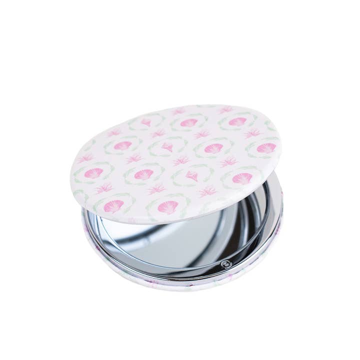 The Royal Standard - Wholesale Compact Mirror - Brighton Terrace Pocket Mirror White/Pink Lilly 2.75"