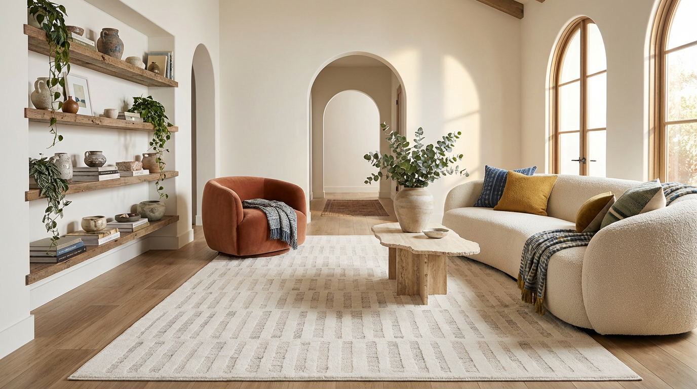 Boho Abstract Beige Cream Indoor Area Rug for wholesale on Faire6