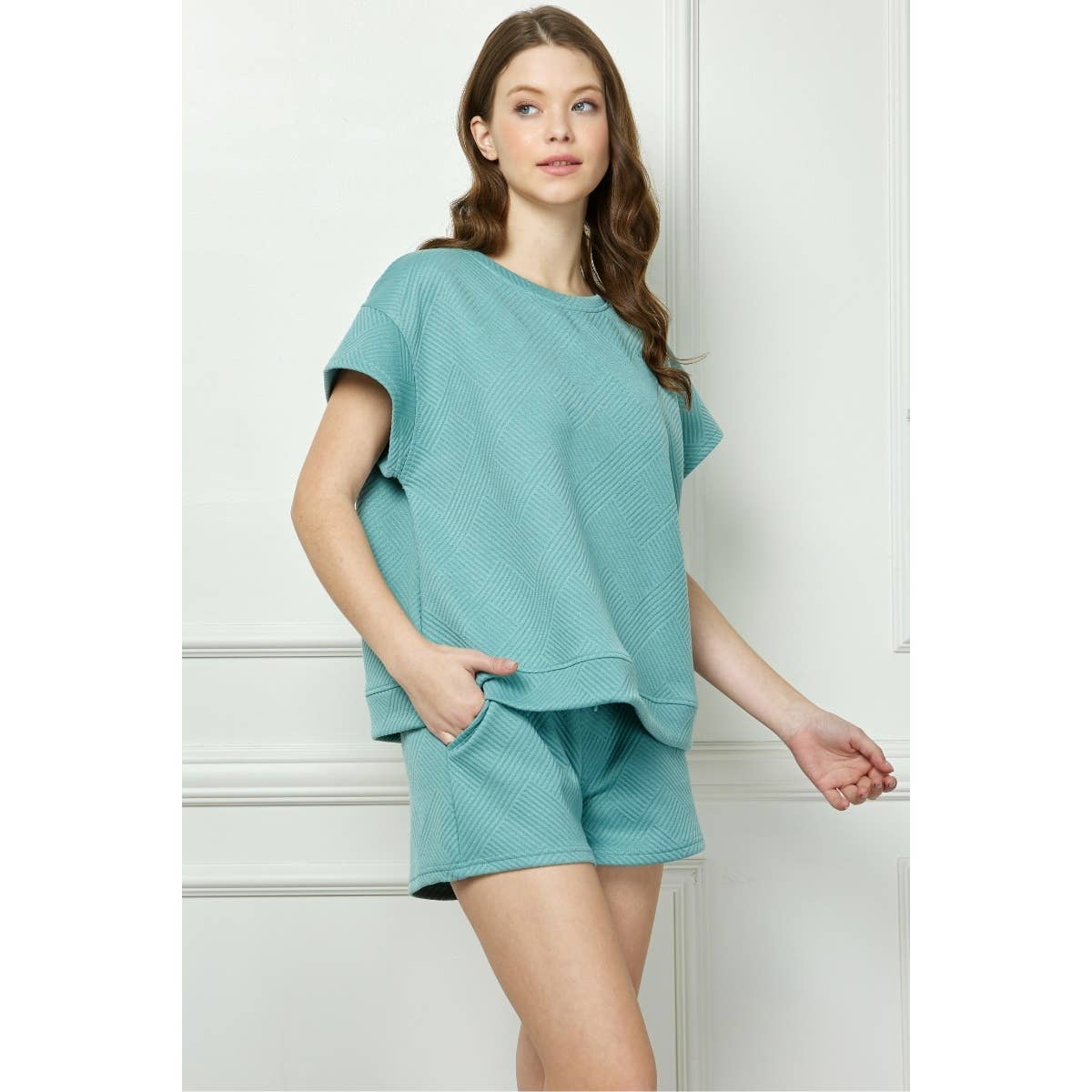 Veveret – Großhandel Strickoberteil – Damen – Gemustertes French-Terry-Kurzarmshirt6