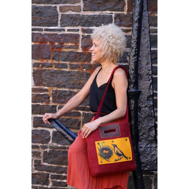 Fibres of Life - Wholesale Tote Bag - Women's - Felt and Leather Tote Bag with Buttons - Singles