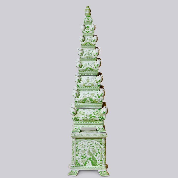 Cobalt Guild - Wholesale Vase - Green and White Tall Porcelain Tulipiere1