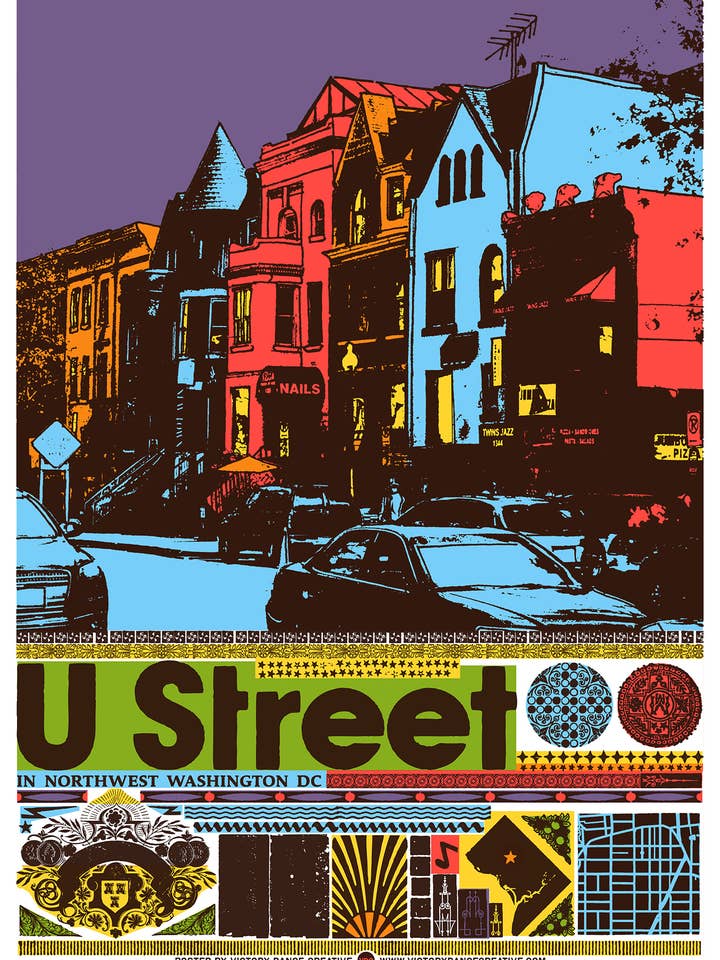 U Street DC Silkscreen Print för wholesale av Victory Dance Creative