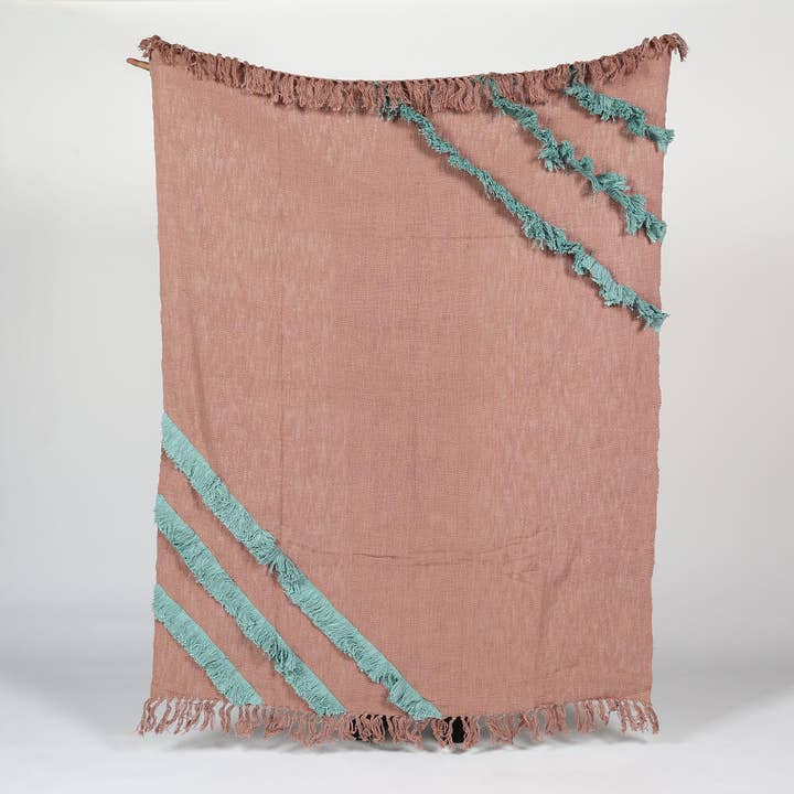 Handwoven Dusty Pink Throw with Teal Accents for wholesale by IndieRoots