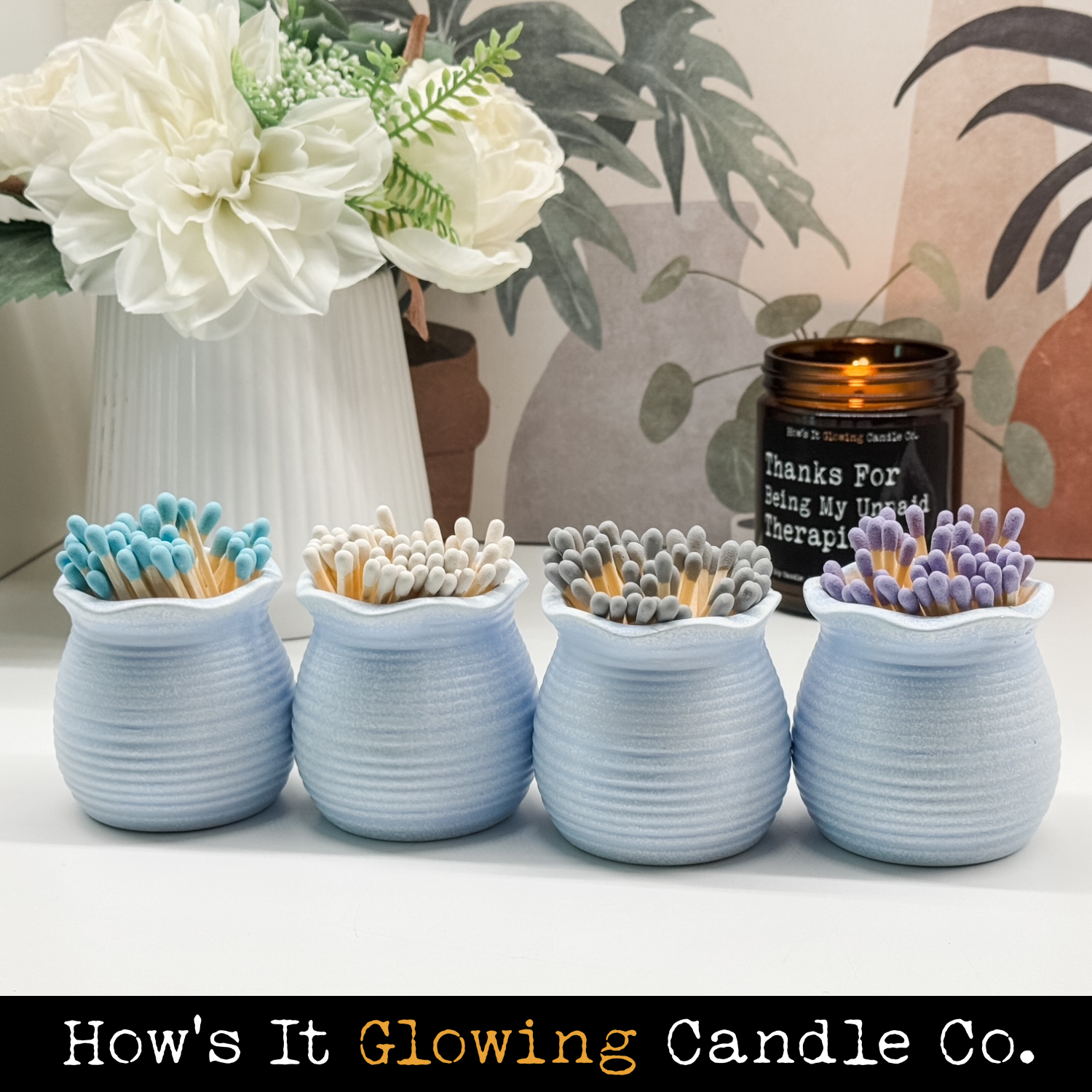 How's It Glowing Candle Co. - Wholesale Match Holder - Ceramic Match Holders With Striker On Bottom & 3" Matches6