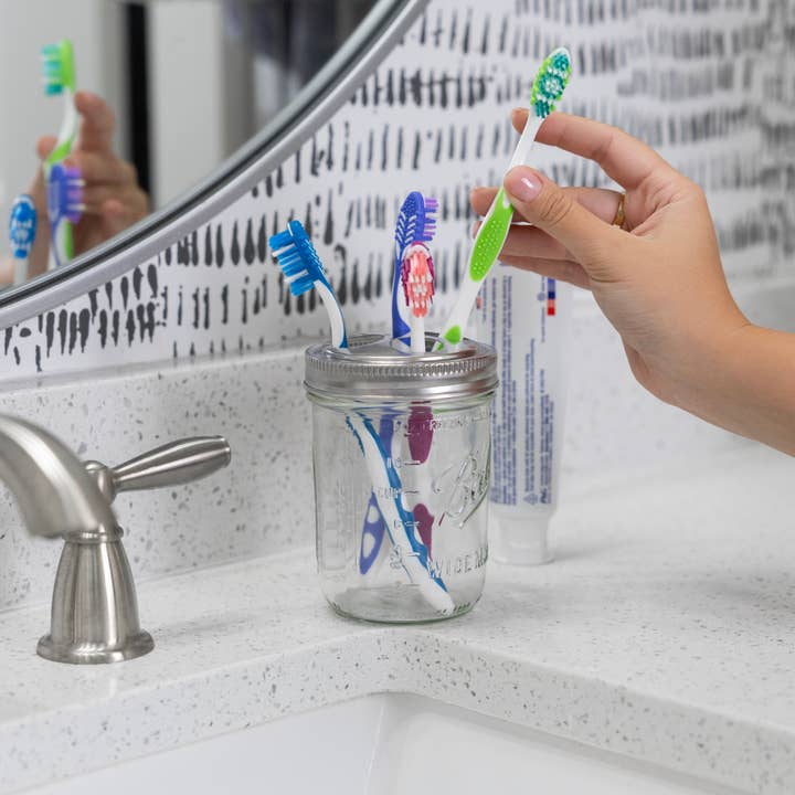 Fox Run Brands - Wholesale Toothbrush Holder - Jarware Toothbrush Holder Lids For Wide Mouth Mason Jars