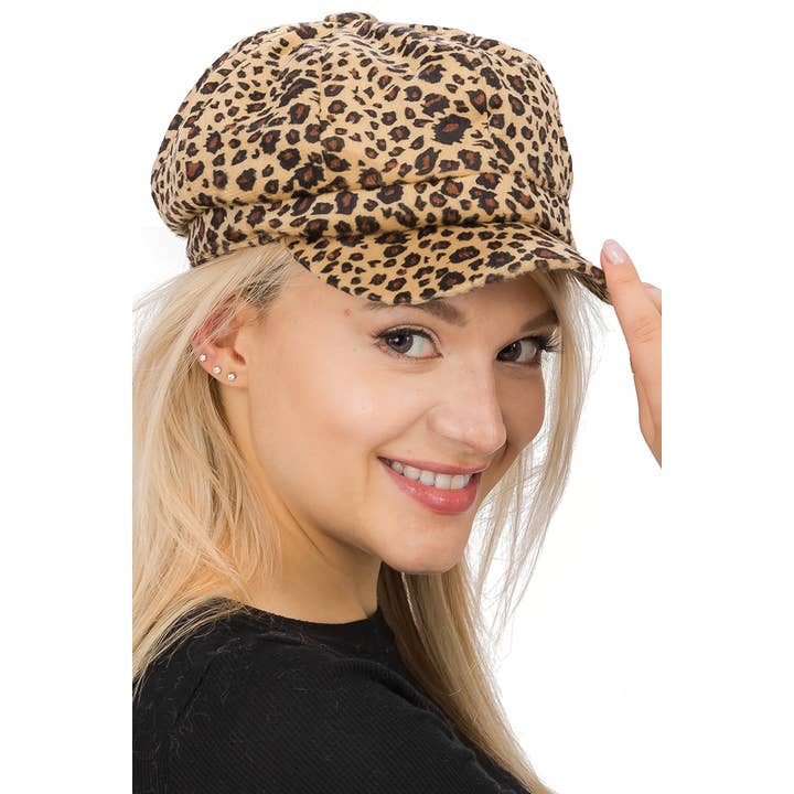 Cap Zone - Wholesale News boy/school boy hat – Women's - Exotic Leopard Brushed Cabby Newsboy Cap1