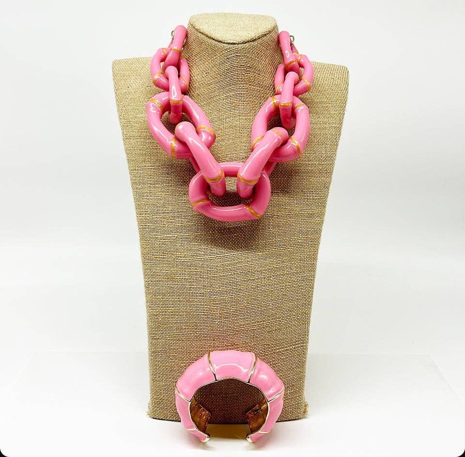 Parker Kennedy - Jewelry Collection - Vendita all'ingrosso Collane a catena e maglie - "La Michelle" - Collana a maglie di bambù - Rosa8