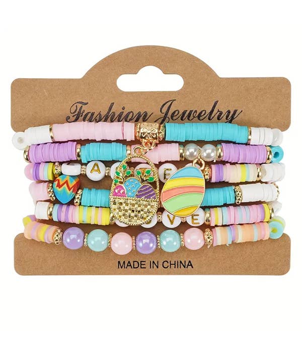 Jewelry Max – wholesale Charm/dangle bracelet – ( W035 )  EASTER THEME 6 STRETCH BRACELET SET - EGGS0