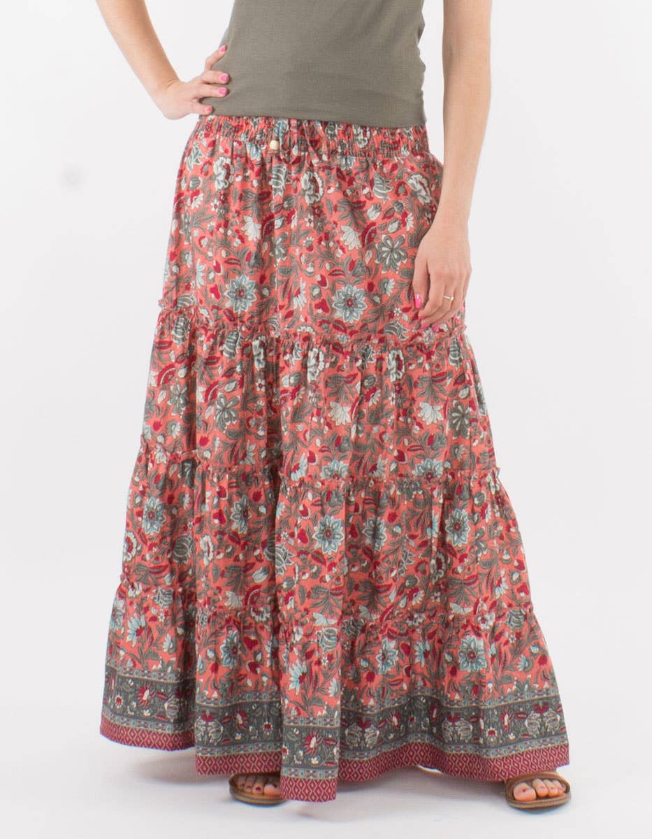 Coline - Vendita all'ingrosso Gonna - Donna - Gonna lunga in cotone con stampa Bagdad per donna - JU168561