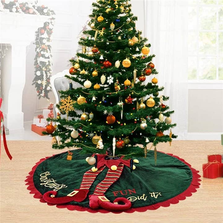 Christmas Tree Skirt With Elf Leg Prints for wholesale by FurDecoration