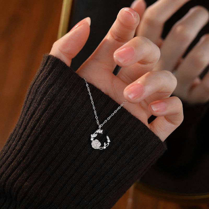 Perimade & Co. LLC - Wholesale Pendant/Charm Necklace - White Rose Flower Pendant Necklace in 925 Sterling Silver3