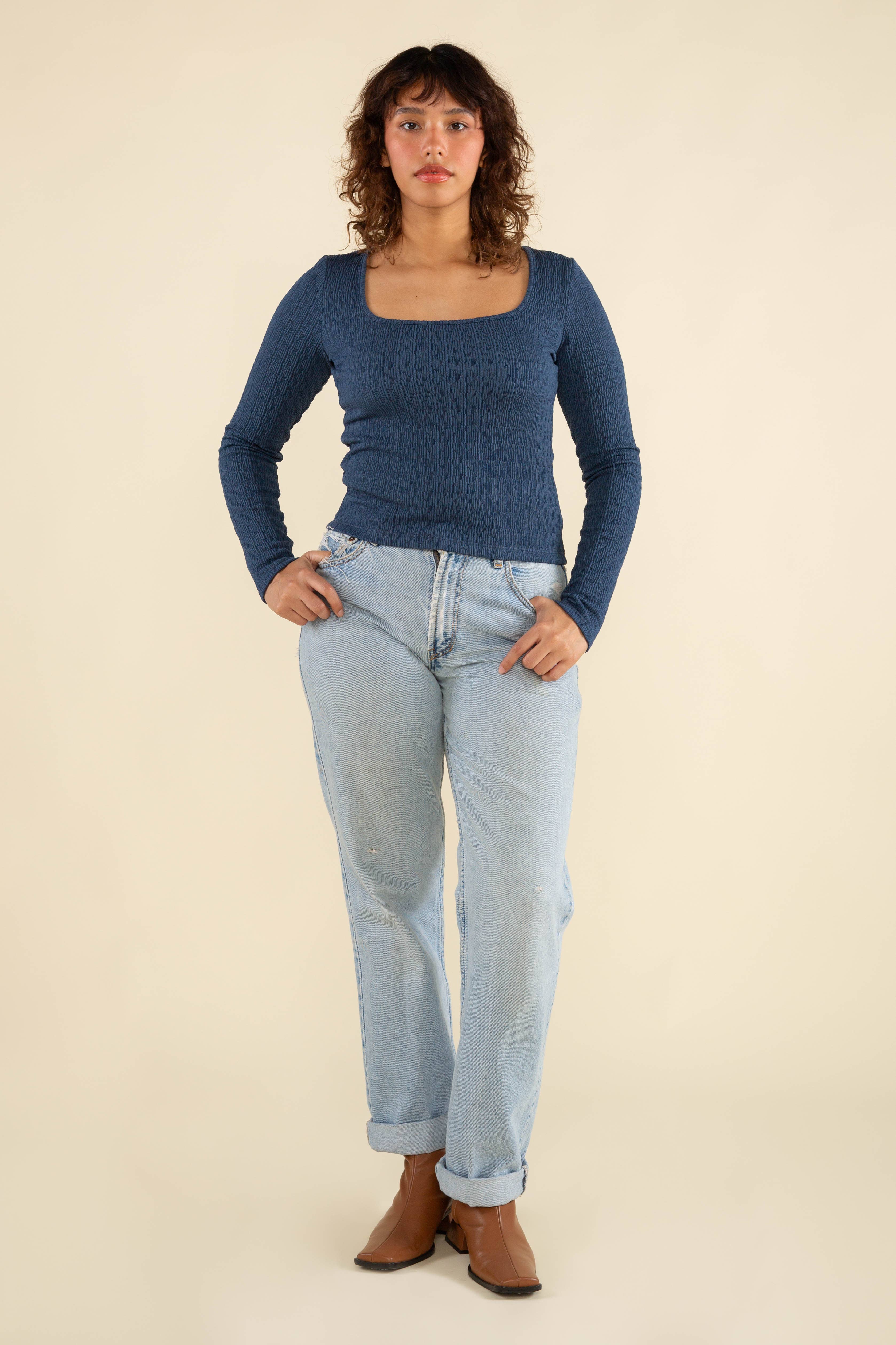 NLT - Wholesale Knit Top - Women's - Murphy Square Neck Textured Long Sleeve Top11