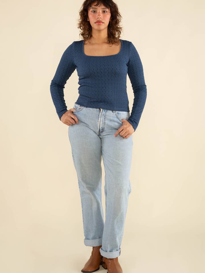 NLT - Wholesale Knit Top - Women's - Murphy Square Neck Textured Long Sleeve Top11