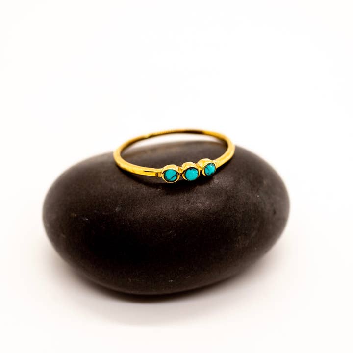 Baizaar - Wholesale Multi-Stone Ring - Brass Triple Turquoise Ring