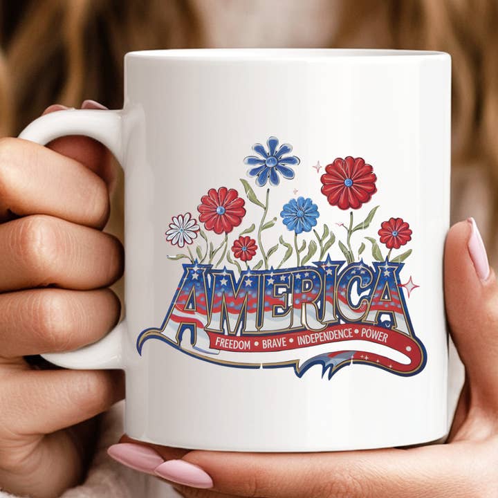 Amerika Vrijheid Dapper Onafhankelijkheid Kracht 4 Juli Mok voor wholesale door Hello Gorgeous Mugs