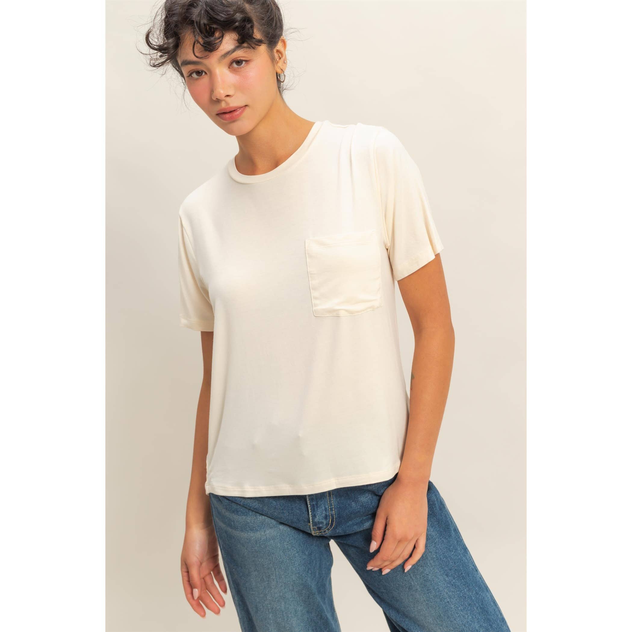 Double Zero - Venta al por mayor Camiseta - Mujer - Top clásico de cuello redondo con bolsillo y manga corta13