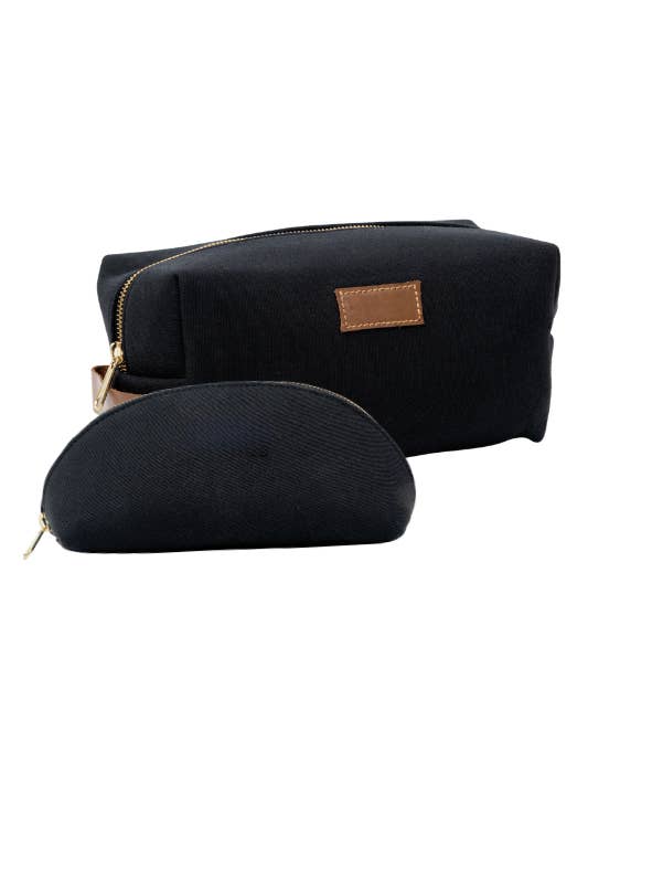 Portable Canvas Toiletry Bag & Travel Pouch – Durable Cotton Storage Bag for Travel Organisation | Black, Set of 2 for wholesale by House of cotton