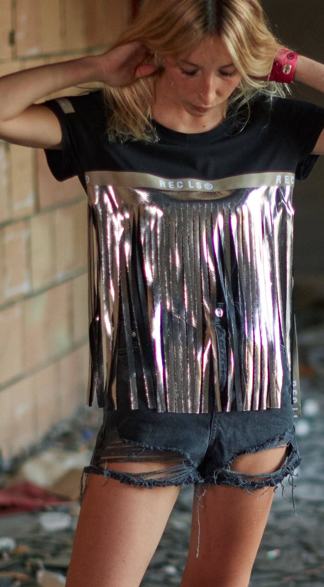 REC LS ® - Vente T-shirt – femme - T-Shirt Frangé Argenté à Franges2