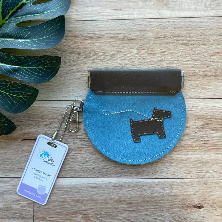 Porte-monnaie rond, cuir avec motif de chien, porte-monnaie à pression pour la vente par Mally Designs