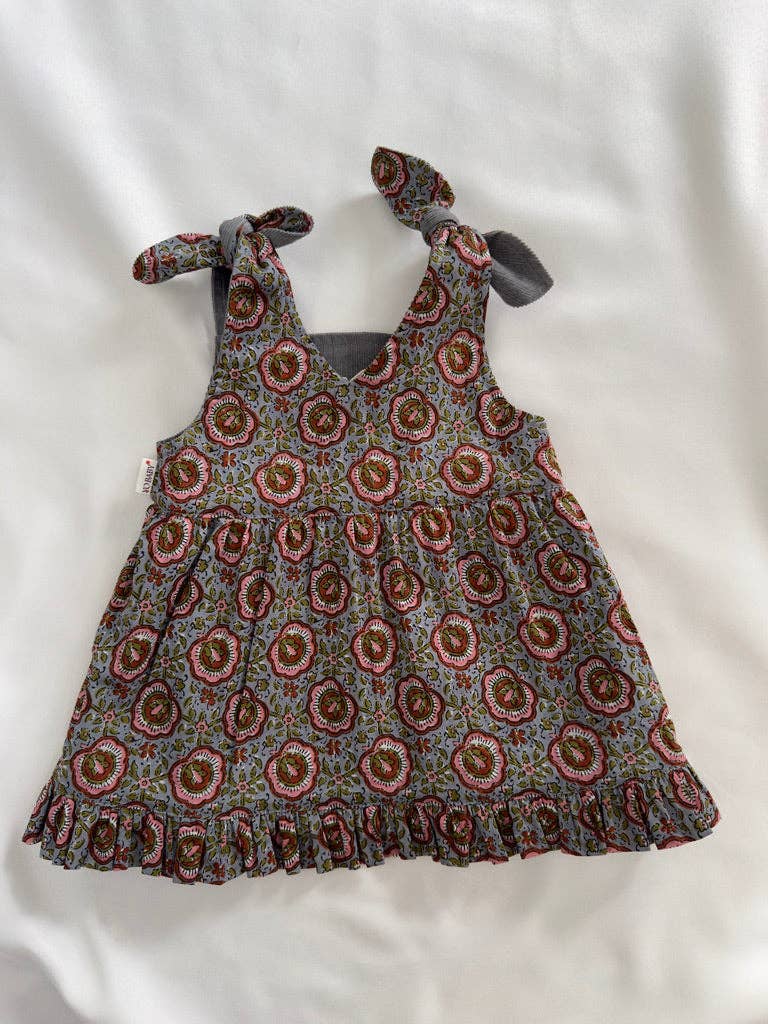 Yo Baby - Wholesale Dress - Kids - Reversible Solid Grey Corduroy & Grey Floral Printed Ruffle Dress12