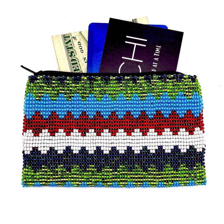 Pochette con cerniera a zig zag verde per la vendita all'ingrosso da parte di KAQCHI