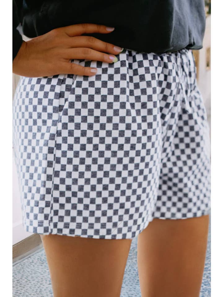 Gray LDC Checkerboard Lace-Up High Waist Plus Size Casual Shorts for wholesale on Faire