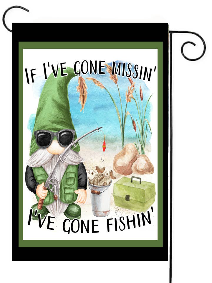 Gnome Fishing Garden Flag for wholesale by Happy Cow Lawn Decor