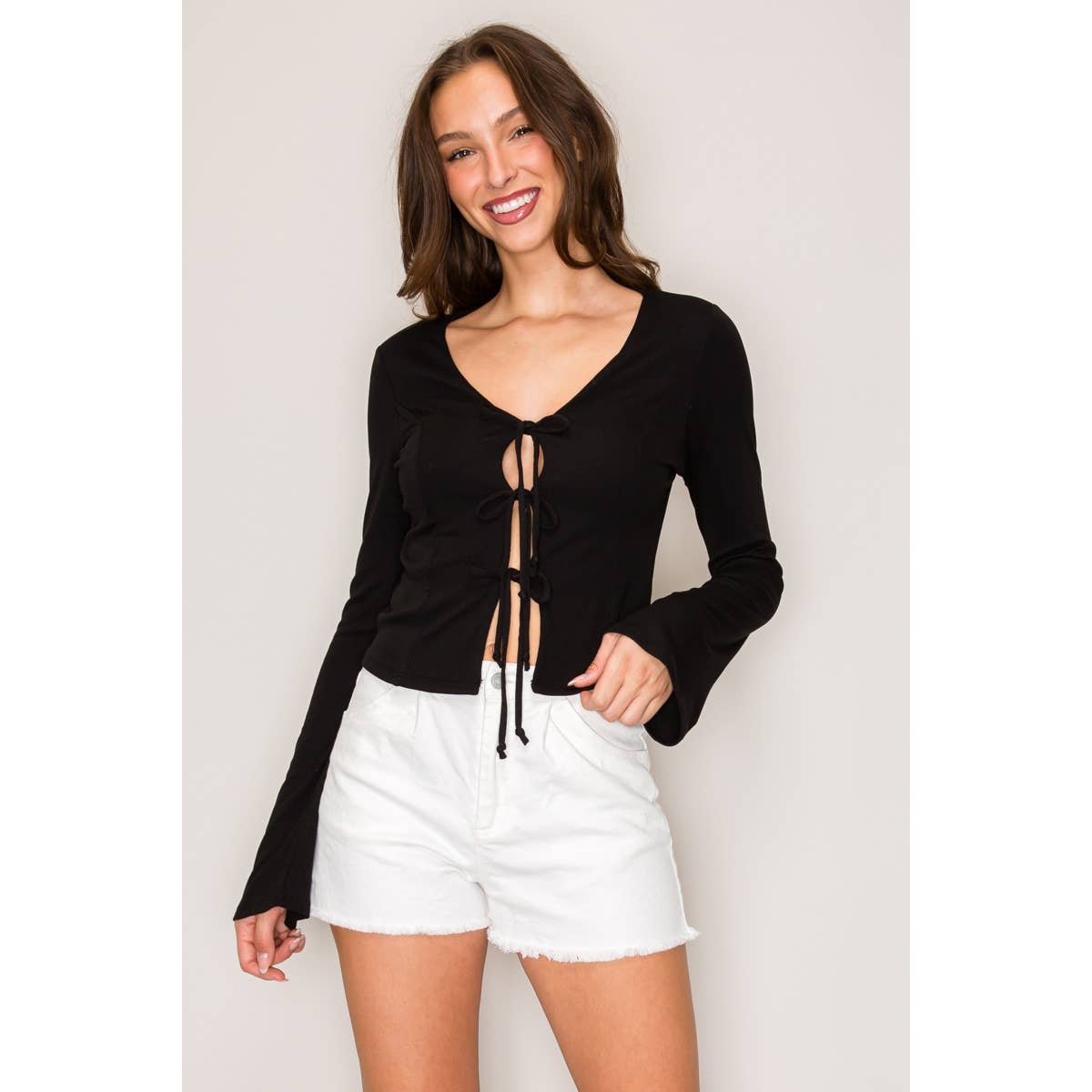 Popular 21 – wholesale Knit top – Women's – 3 Tie Flared Long Sleeve Top6