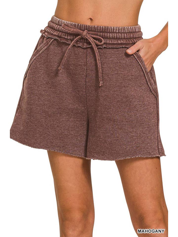 Vanilla Monkey - Wholesale Lounge Shorts - Women's - Acid Wash Fleece Drawstring Shorts With Pockets19