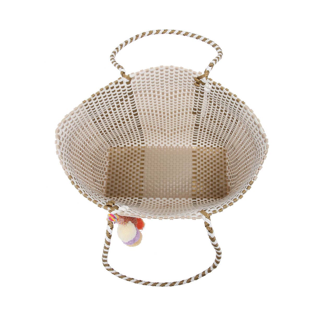 Jen & Co. - Wholesale Tote Bag - Women's - M2067 Sylvia Med Handwoven Tote w/ Pom-Poms2