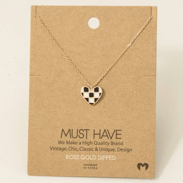 Fame Accessories - Wholesale Pendant/Charm Necklace - Gold Dipped Epoxy Checkered Heart Pendant Necklace3