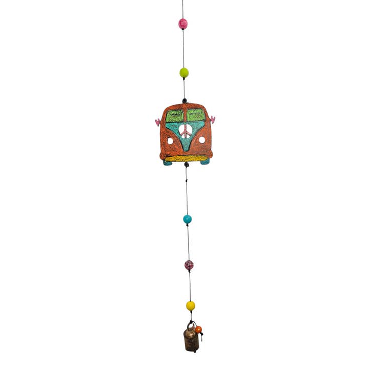 Whimsies - Venta al por mayor Campanas de viento - Campana de viento de autobús VW con campana de signo de paz, signo hippie, jardín boho